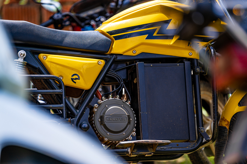 Closeup of yellow electric motorbike